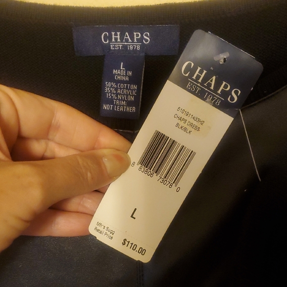 Chaps Black Dress with Faux Leather Detail - Picture 3 of 10